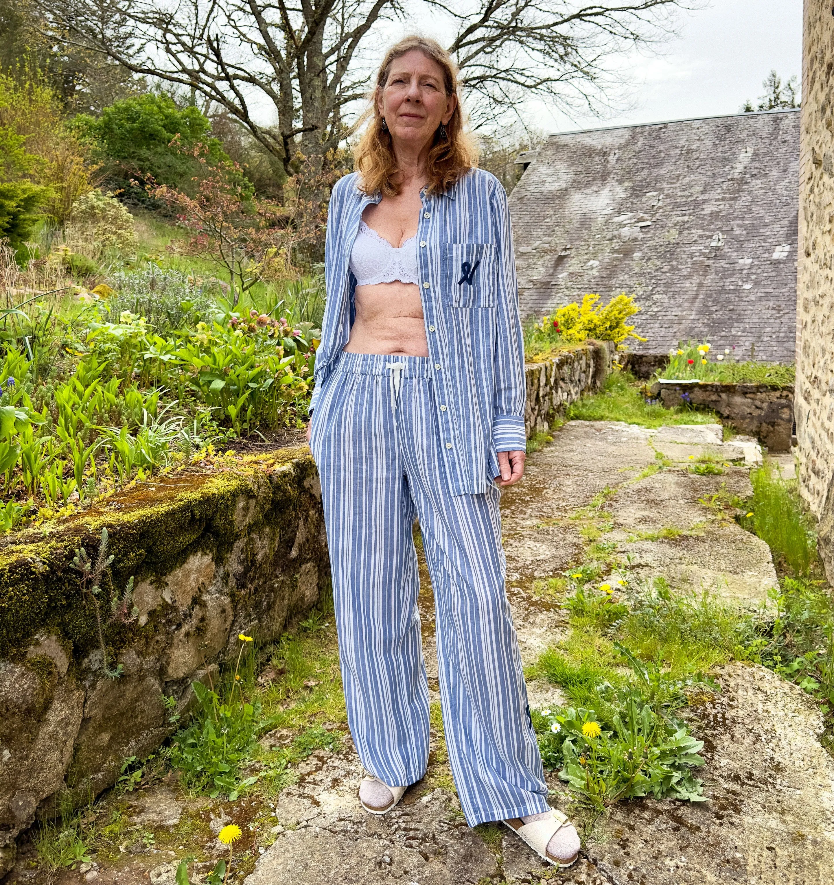 Relaxed fit long cotton pyjamas [French Blue]