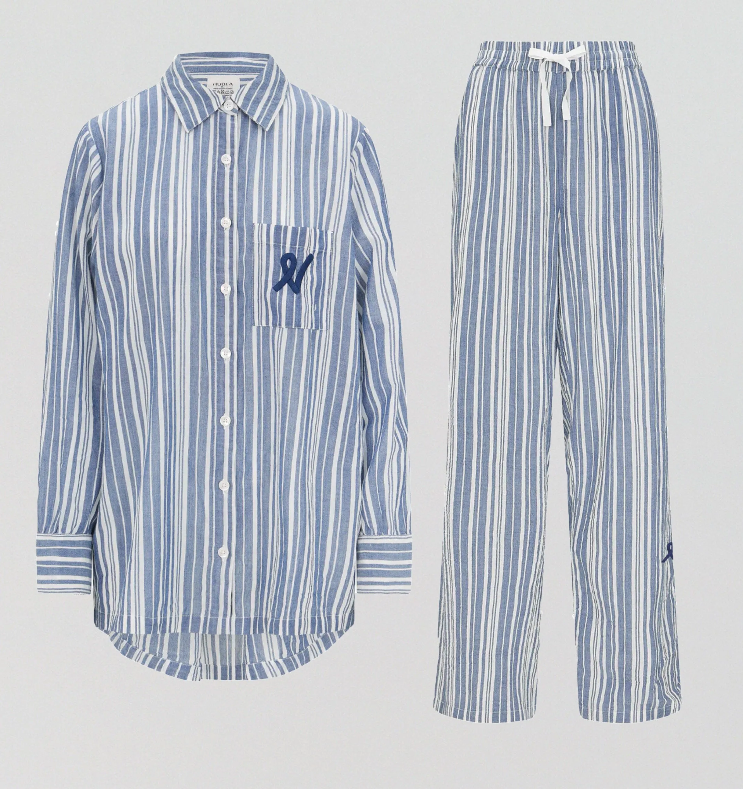 Relaxed fit long cotton pyjamas [French Blue]