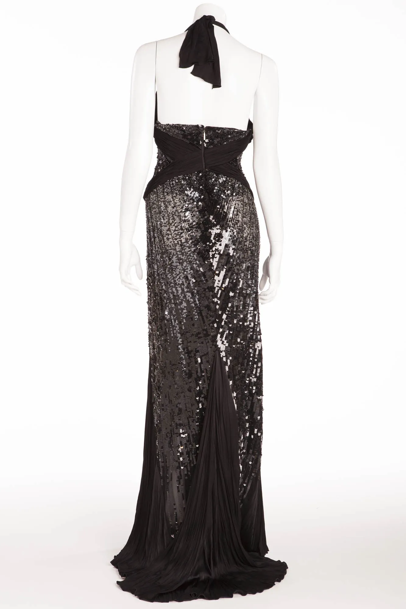 Roberto Cavalli - Limited Edition Black Sequins Pleated Long Halter Gown - IT 40