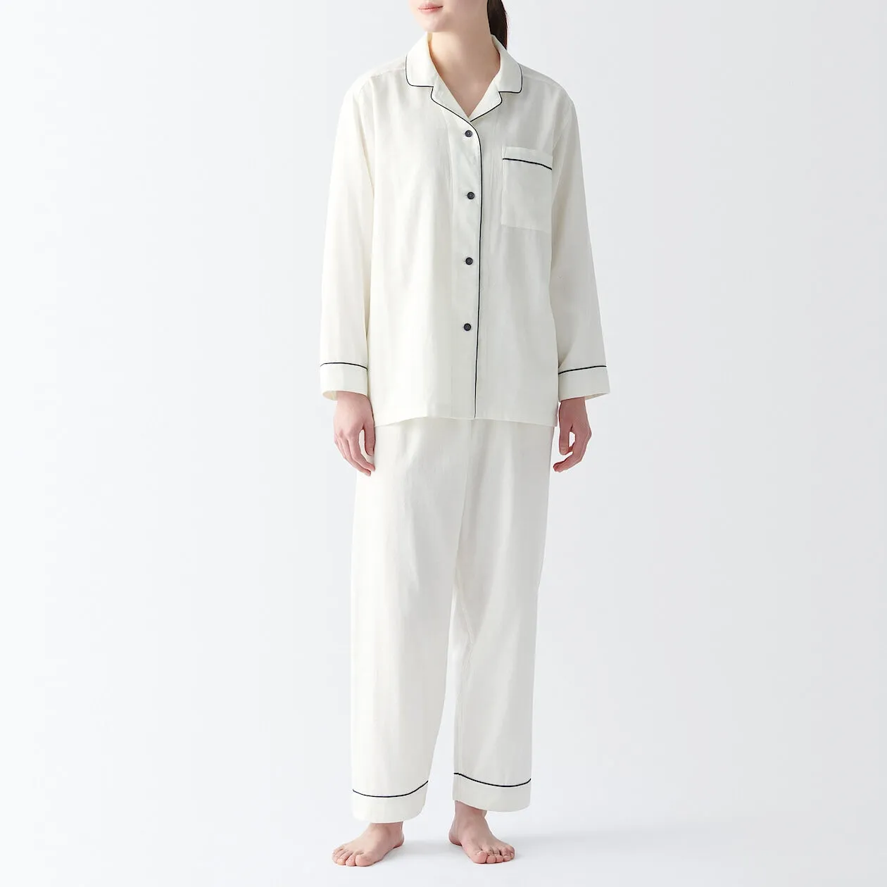 Side Seamless Double Gauze Contrast Piping Pyjamas