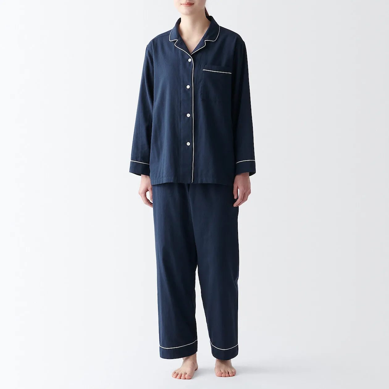 Side Seamless Double Gauze Contrast Piping Pyjamas