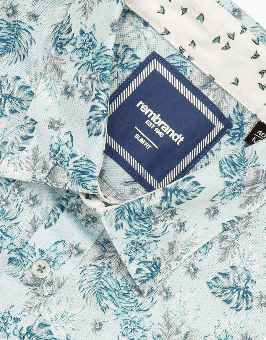 Waihi blue tropical short sleeve shirt