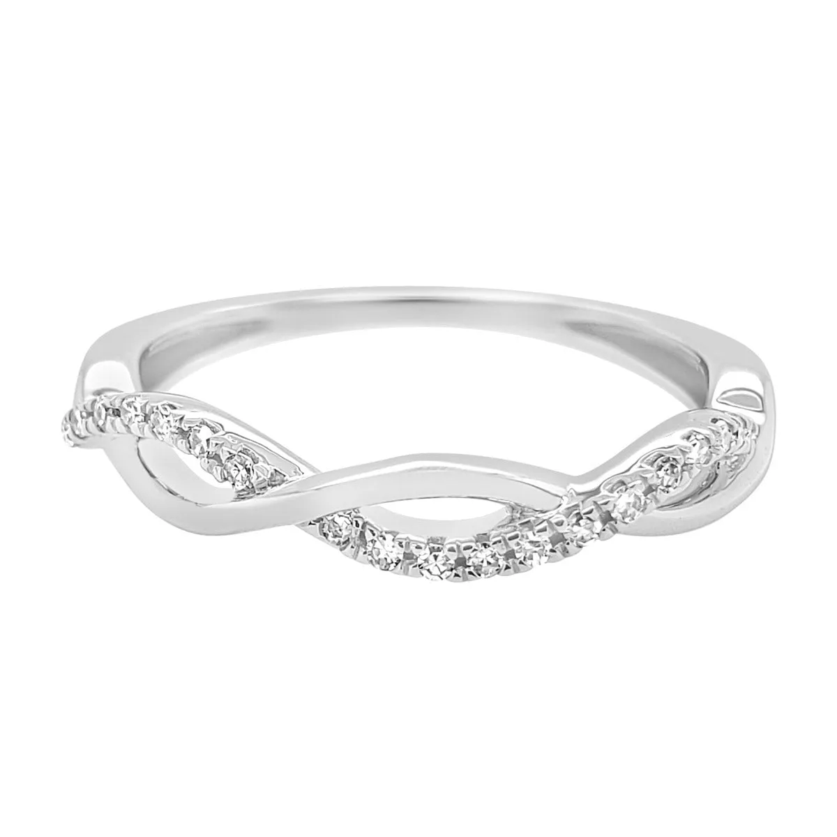 White Gold Diamond Infinity Twist Band Ring, 0.10 cttw